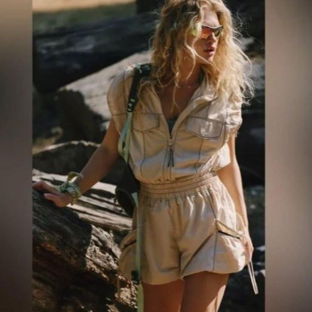 019 NWT FP Movement Grassroots Shortsie Romper | Color Desert Sand | Size S